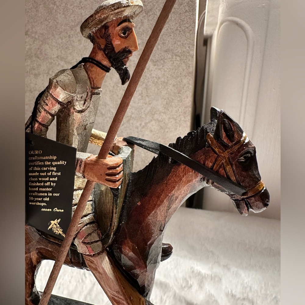 Esquisite hand-carved wood statue of Don Quiote